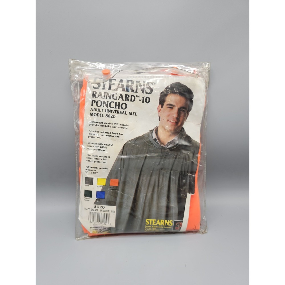 Vintage Stearns Adult Universal Rain Blaze Orange Poncho‎ Waterproof Model 8020